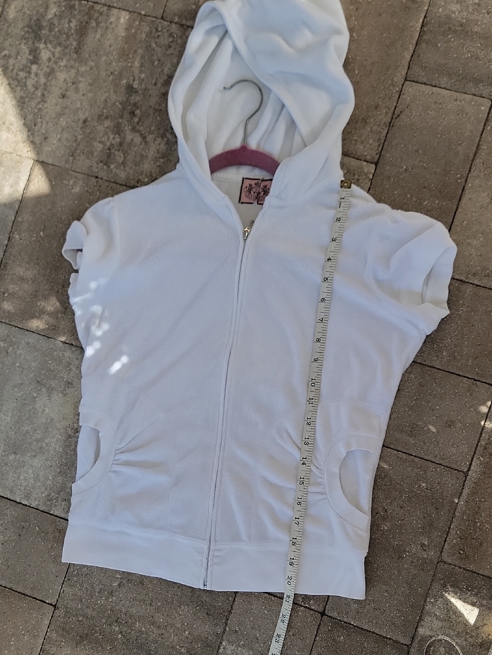 Juicy Couture White Short-Sleeve Terry Cloth Zip Hoodie Vintage 90's Sz L - Picture 6 of 9